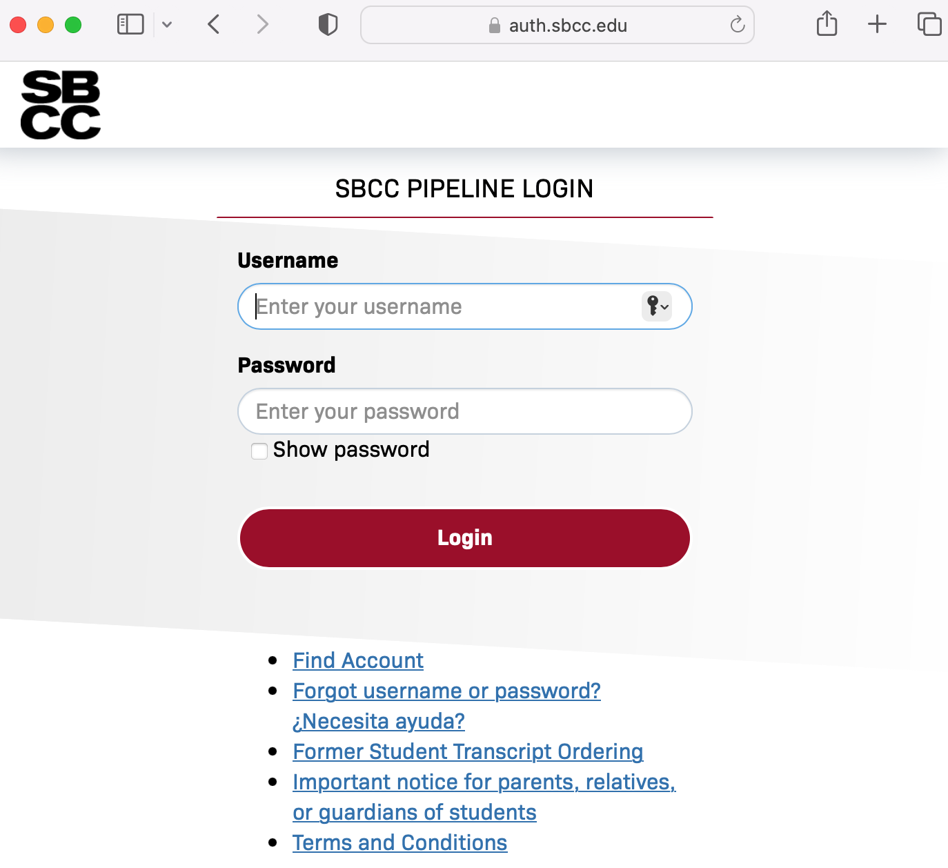 Pipeline login screen